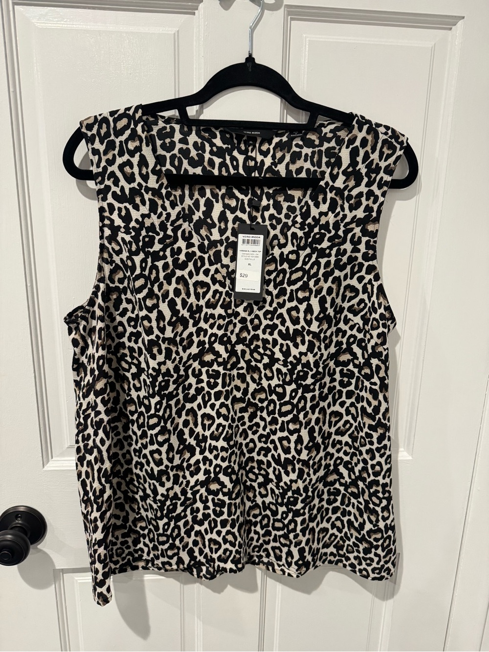 Vero Moda Leopard Print Sleeveless Top - Black & Cream